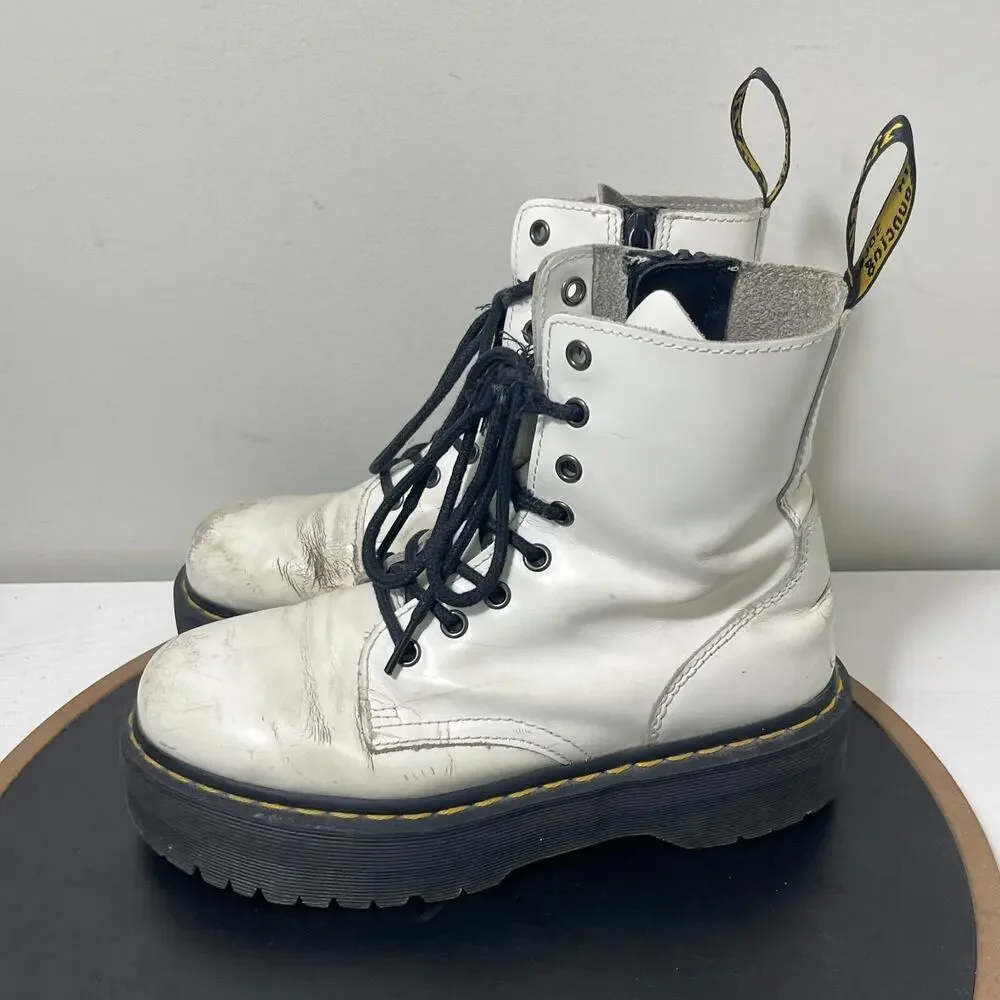 Dr. Martens Jadon Boots M7 / W8 White Leather Platform Grunge Punk Destroyed‎